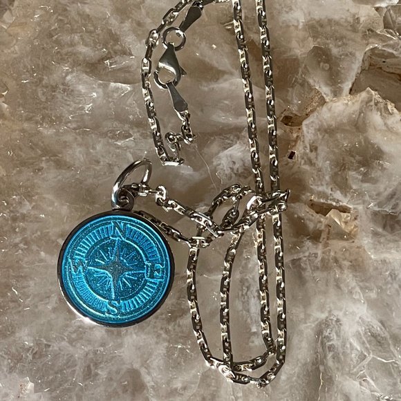 Lola Compass Rose Pendant Necklace (Light Blue) - Picture 1 of 7